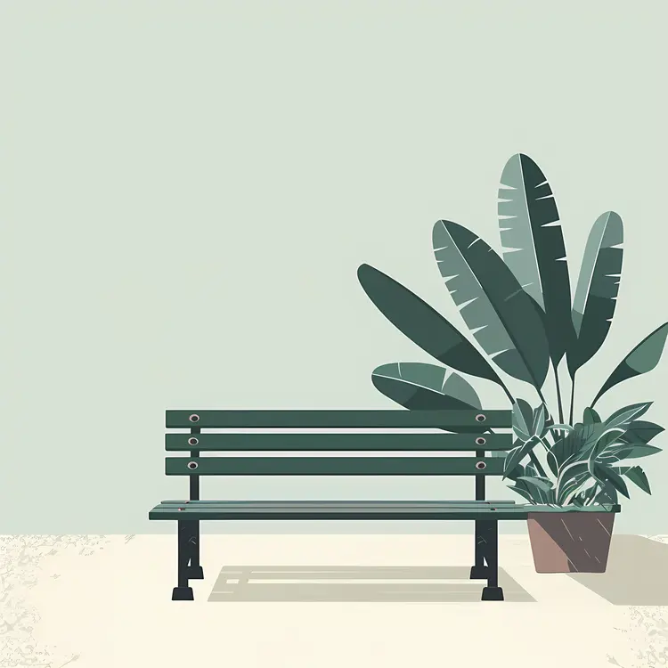 Green Bench with Potted Plant