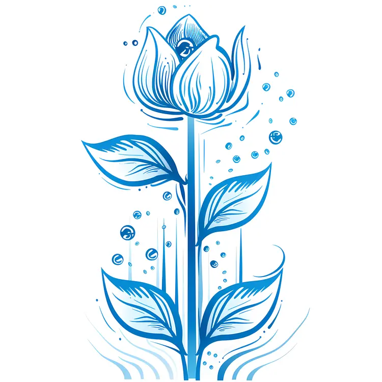Blue Flower with Leaves Illustration