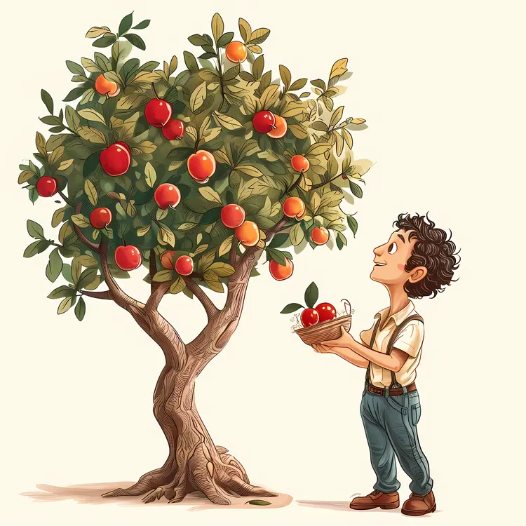 Boy Picking Apples from Tree