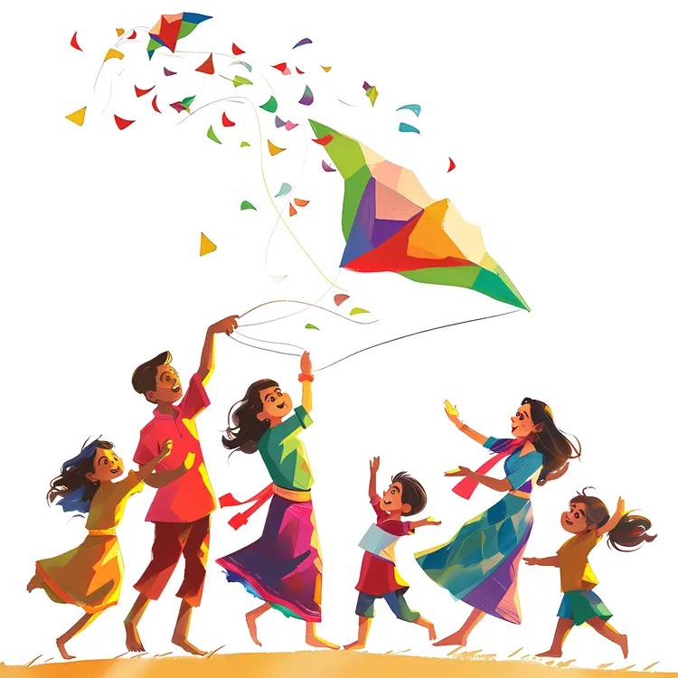 Family Flying a Kite Together