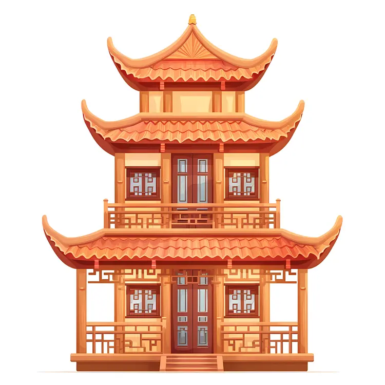 Traditional Pagoda with Red Roof