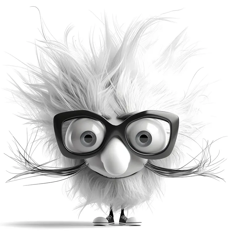Furry White Cartoon Character with Glasses