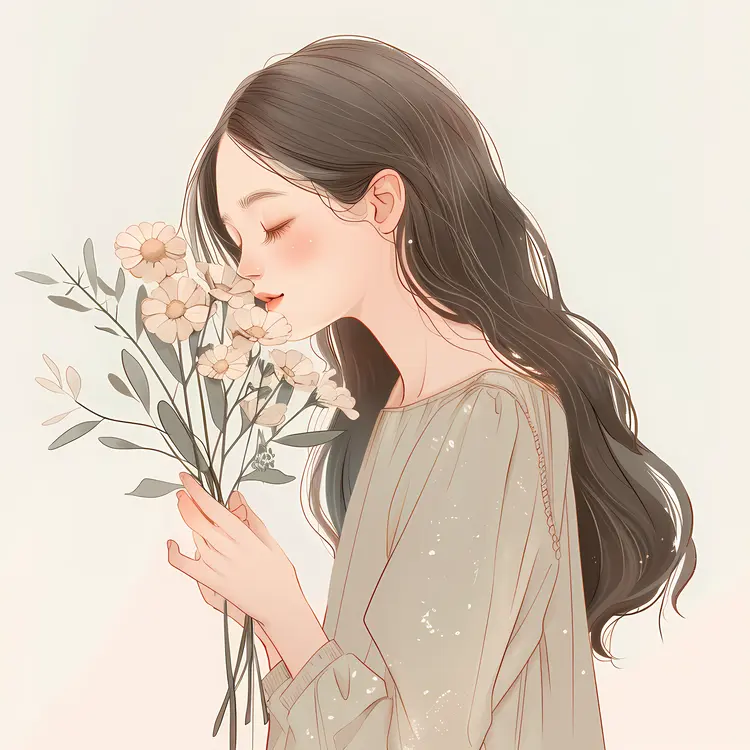 Side View Girl with Flowers