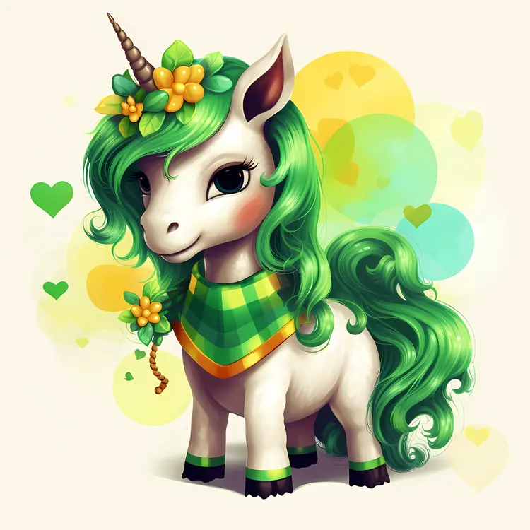 Lovely Green-haired Unicorn with Floral Accessories