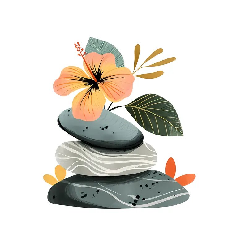 Zen Stacked Stones with Orange Flowers