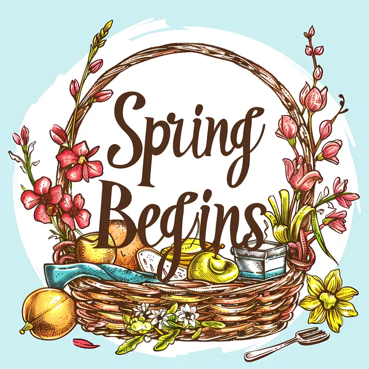 Spring Begins with a Basket of Flowers and Fruits