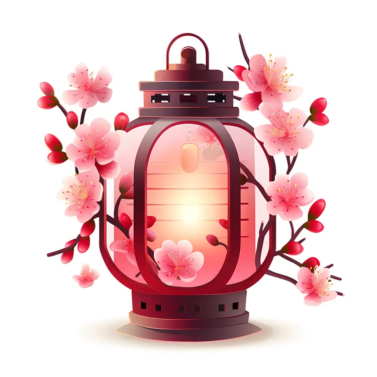Red Lantern with Cherry Blossoms for Chinese New Year