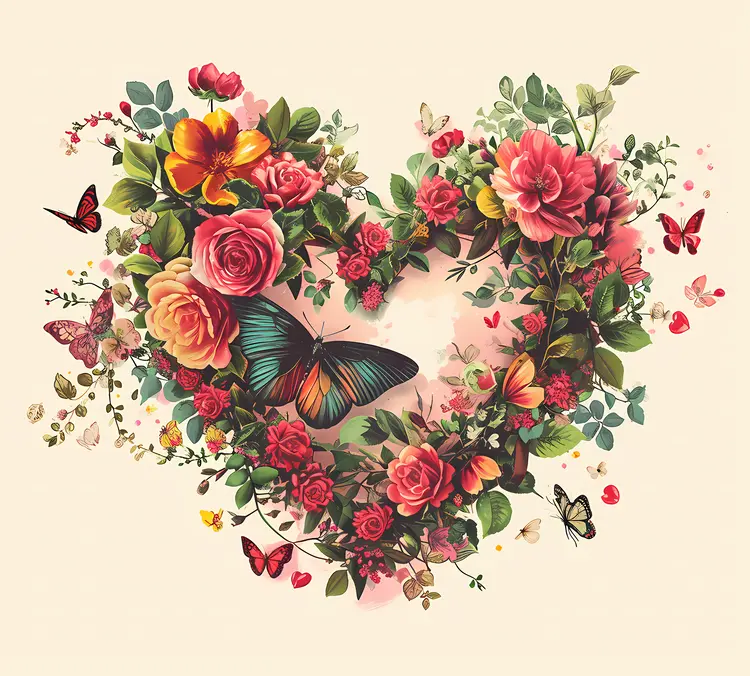 Heart-shaped Floral Arrangement with Butterflies