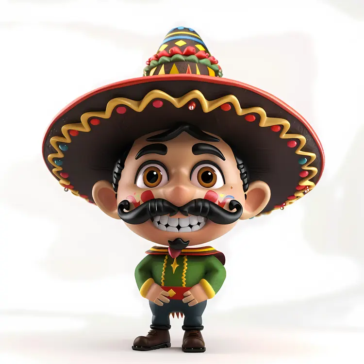 Happy Character with Sombrero and Mustache