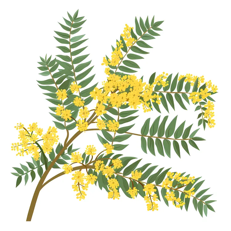 Yellow Flowers on Green Branch