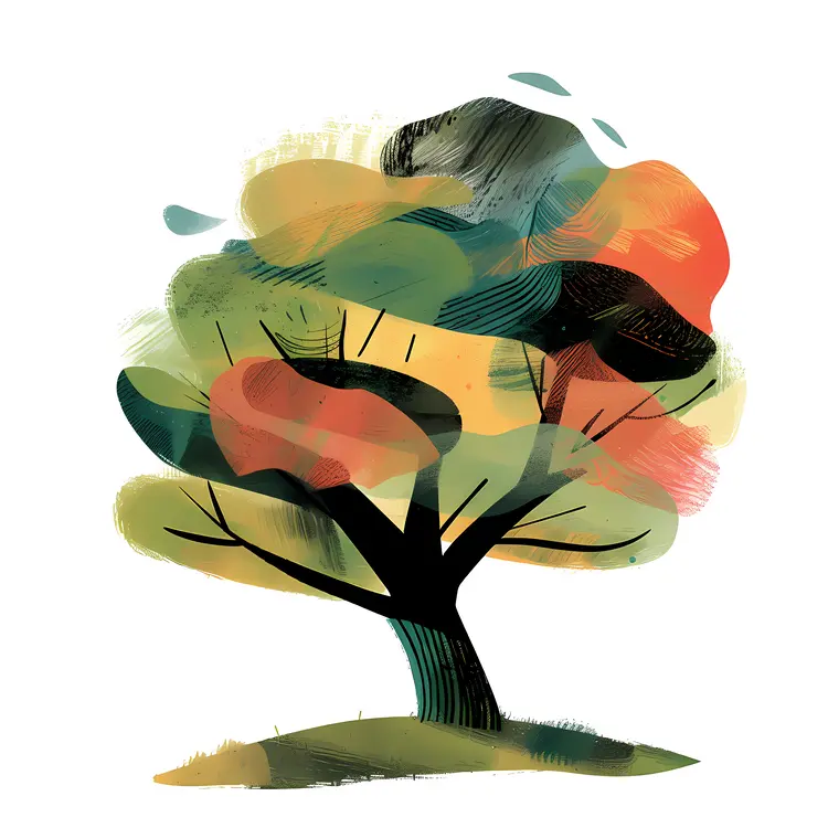 Abstract Tree with Colorful Leaves