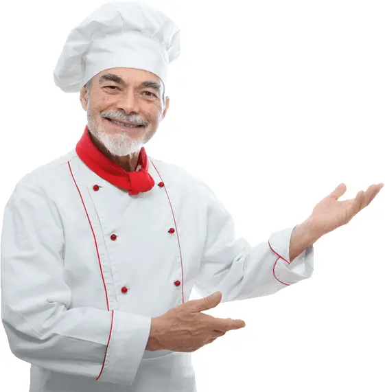 Happy Chef in White Uniform with Red Scarf