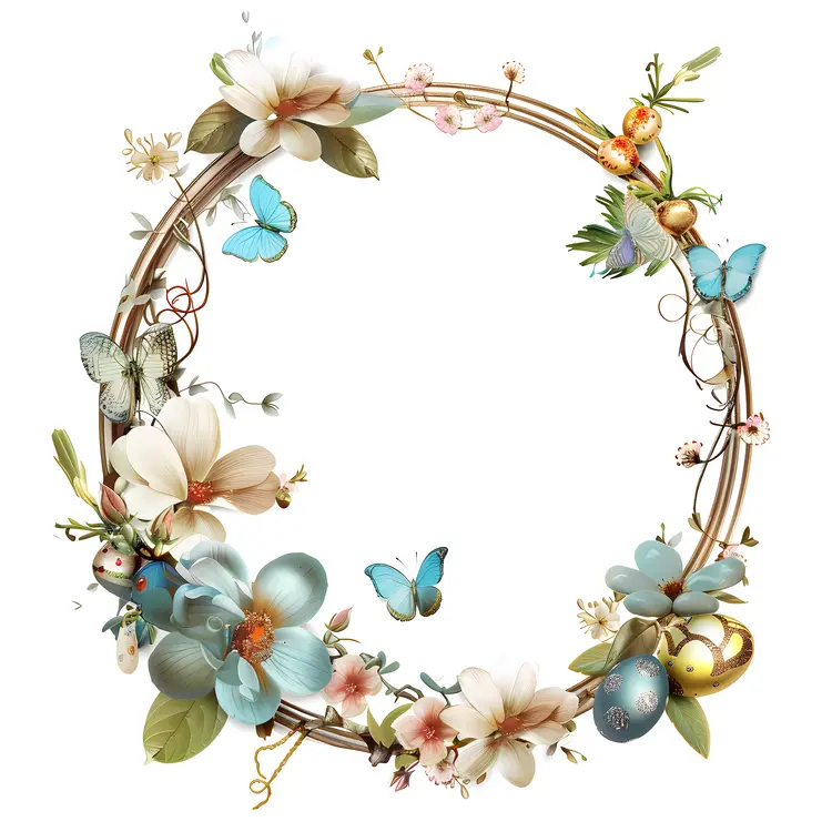 Floral Wreath with Butterflies