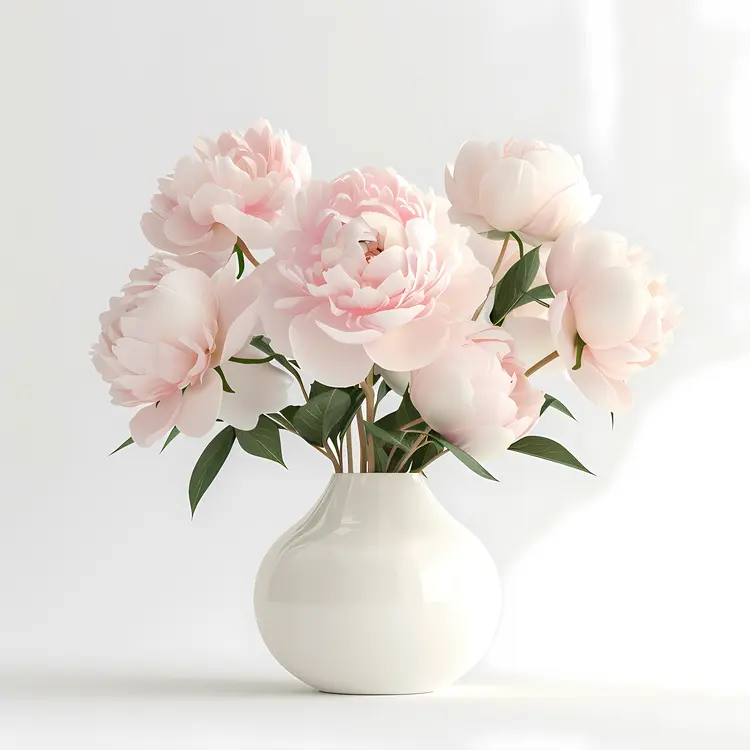 Pink Peonies in White Vase