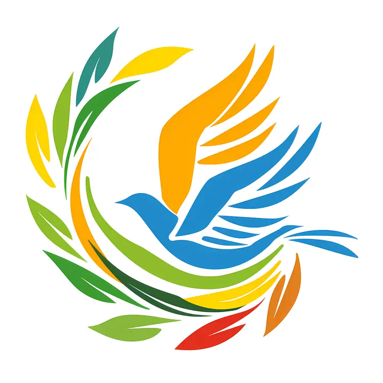 Colorful Bird with Leaves
