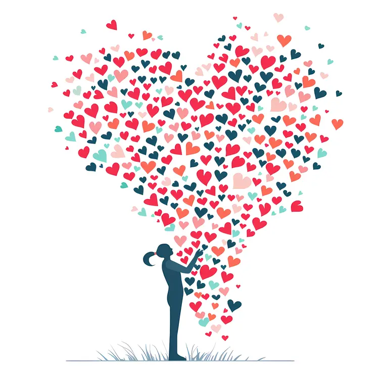 Silhouette with Heart Balloons