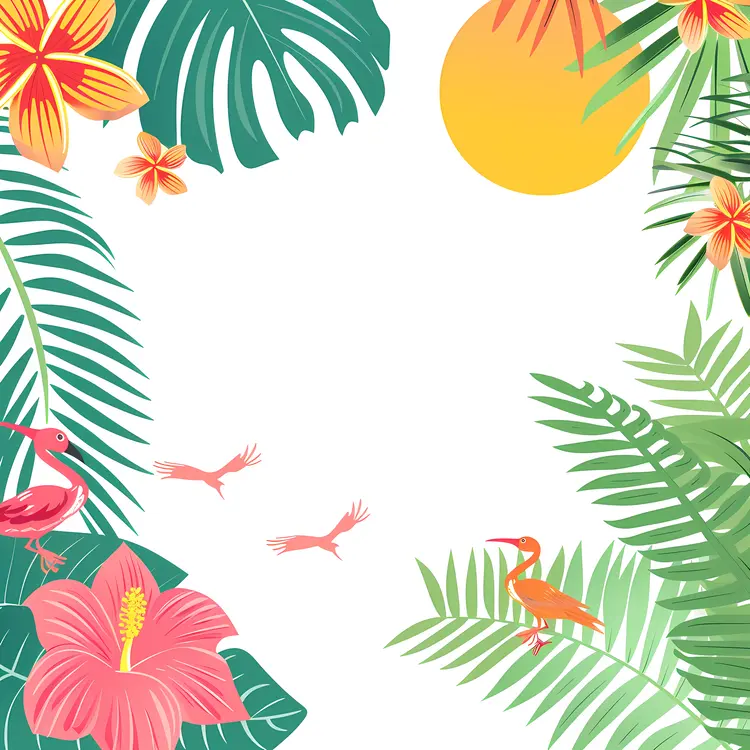 Tropical Flowers and Leaves Frame