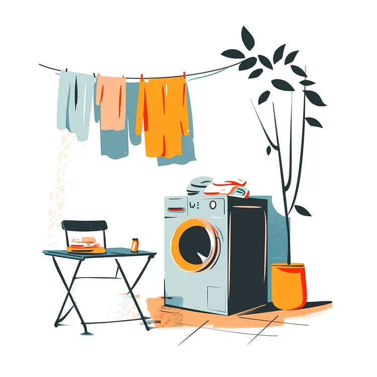 Laundry Day with Hanging Clothes