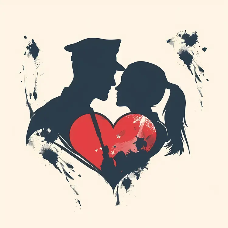 Silhouette of Military Couple in Love