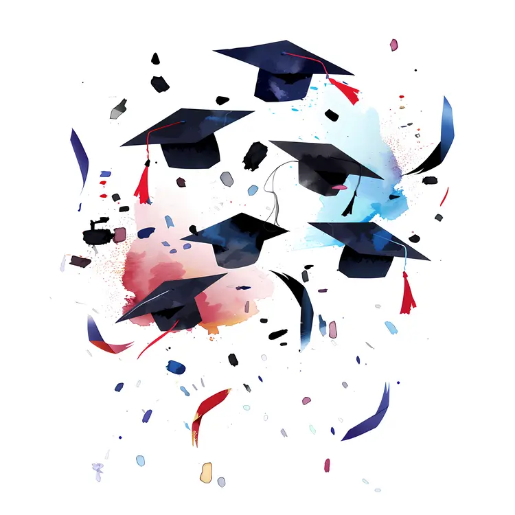 Flying Graduation Caps with Tassels