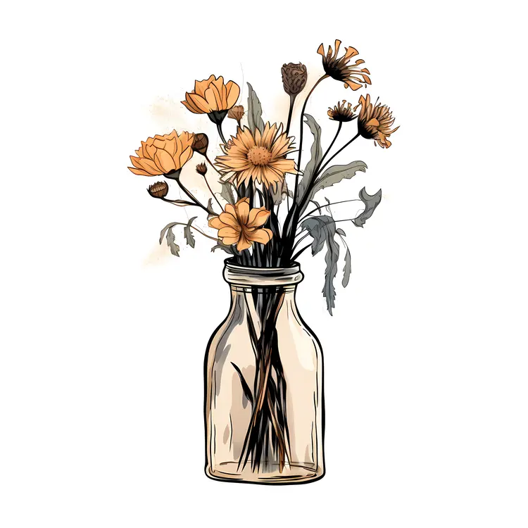 Yellow Flowers in a Jar Illustration