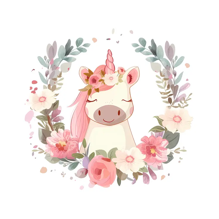 Adorable Unicorn with Flower Crown