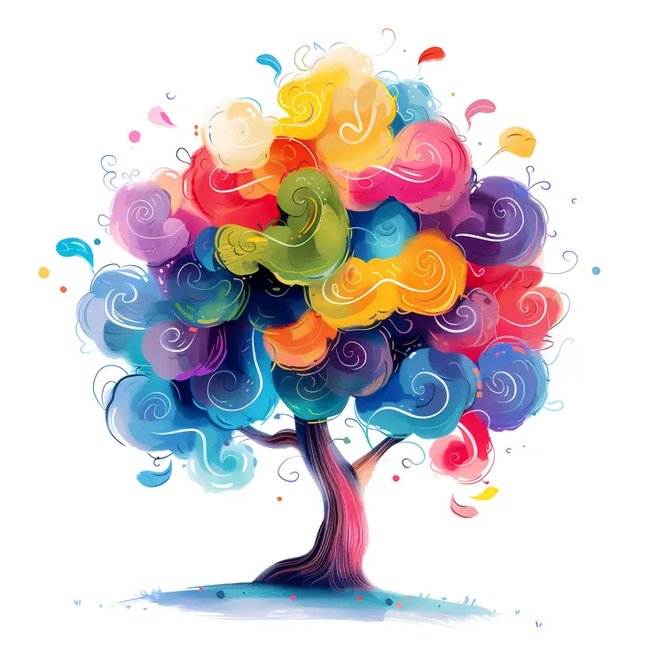 Colorful Tree with Swirling Leaves