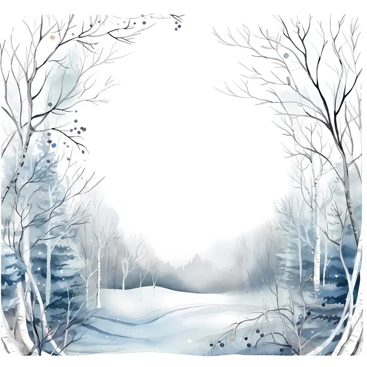 Winter Landscape Frame with Trees and Snow