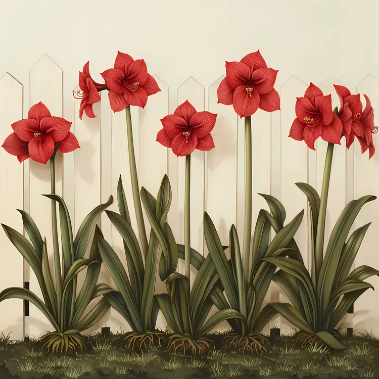 Red Amaryllis on White Fence