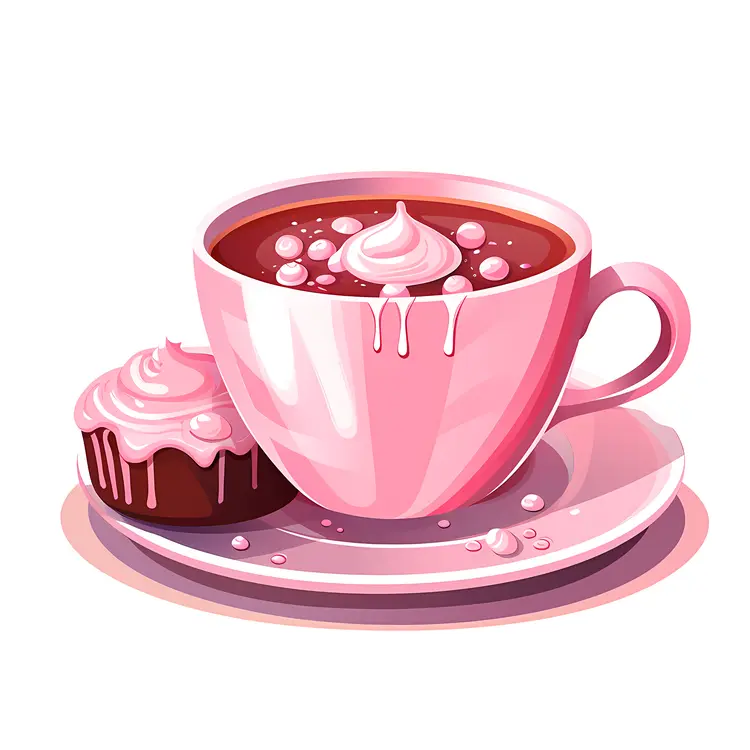Hot Chocolate with Cupcake in Pink Cup