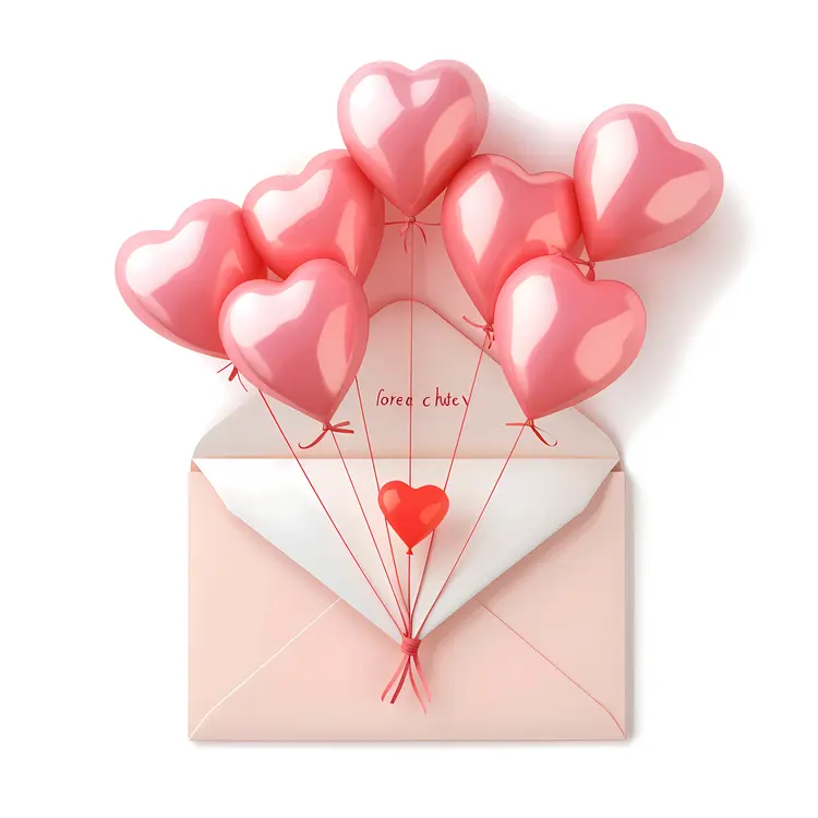 Pink Heart Balloons with Envelope