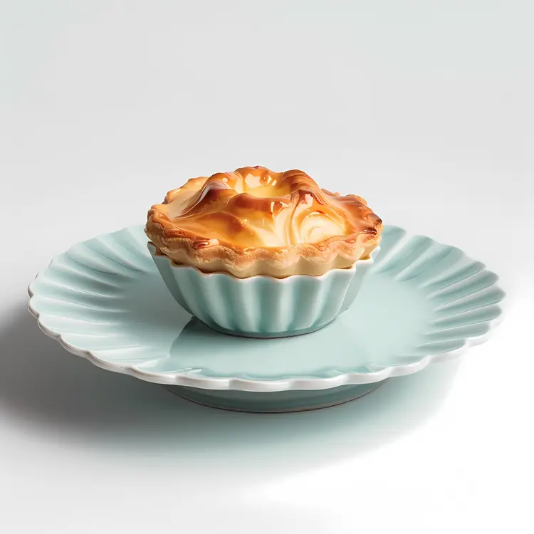 Custard Tart on a Blue Plate