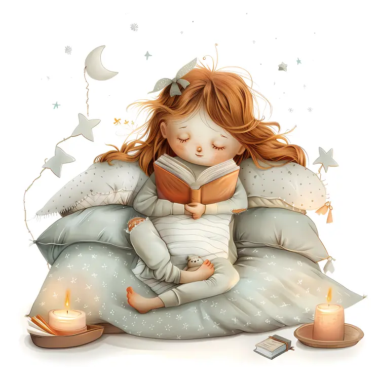 Cozy Girl Reading with Candles