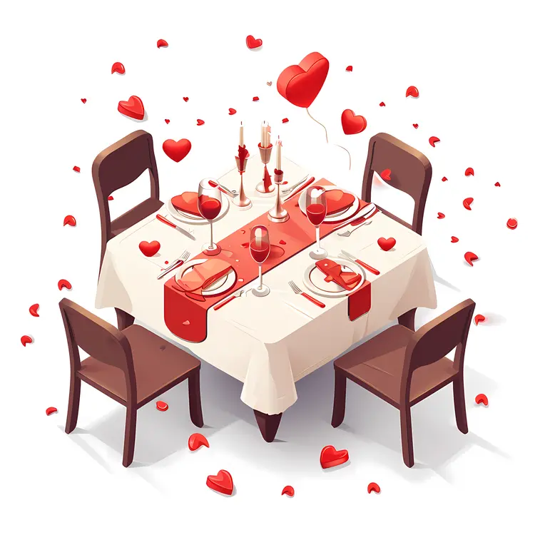 Romantic Dinner for Four with Wine and Hearts