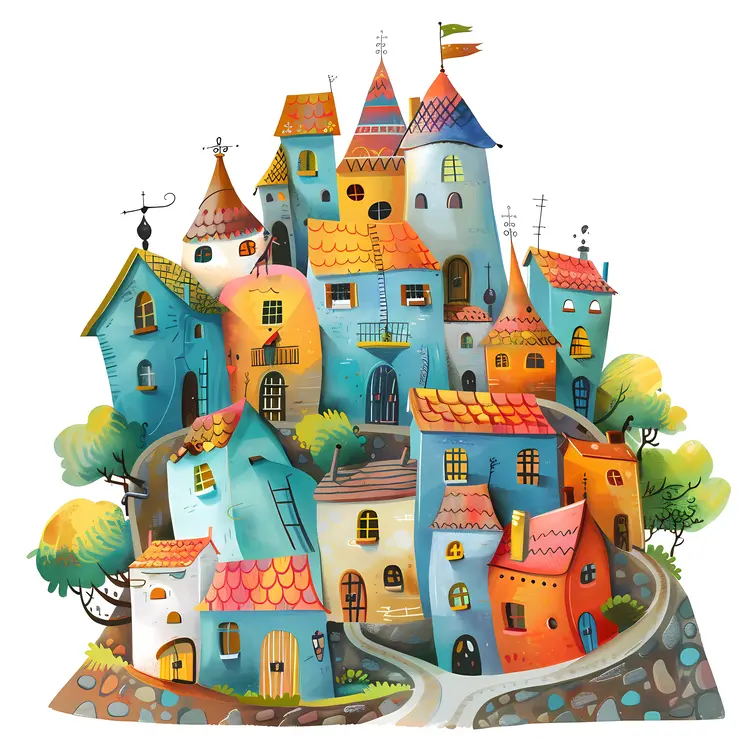 Colorful Village Houses on a Hill