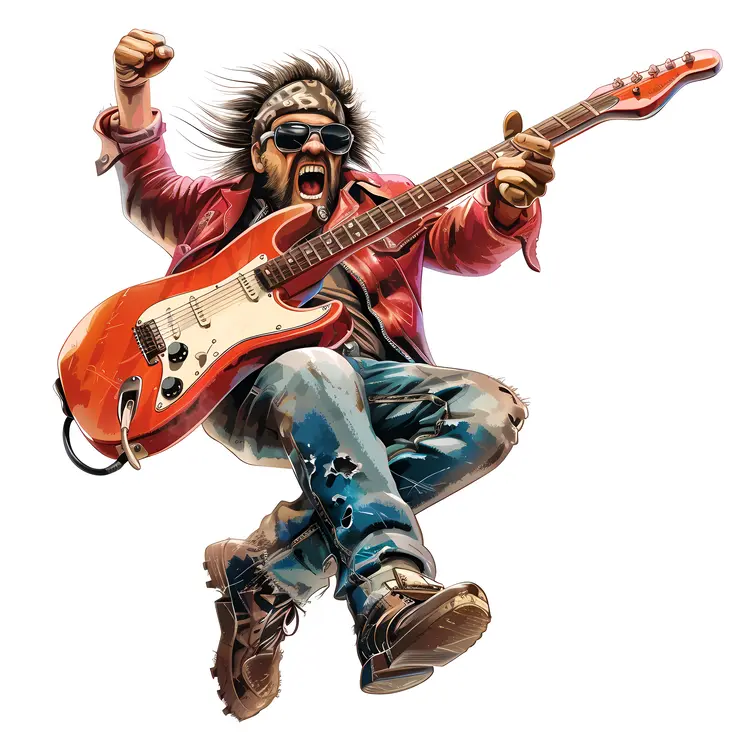 Energetic Rock Guitarist Jumping