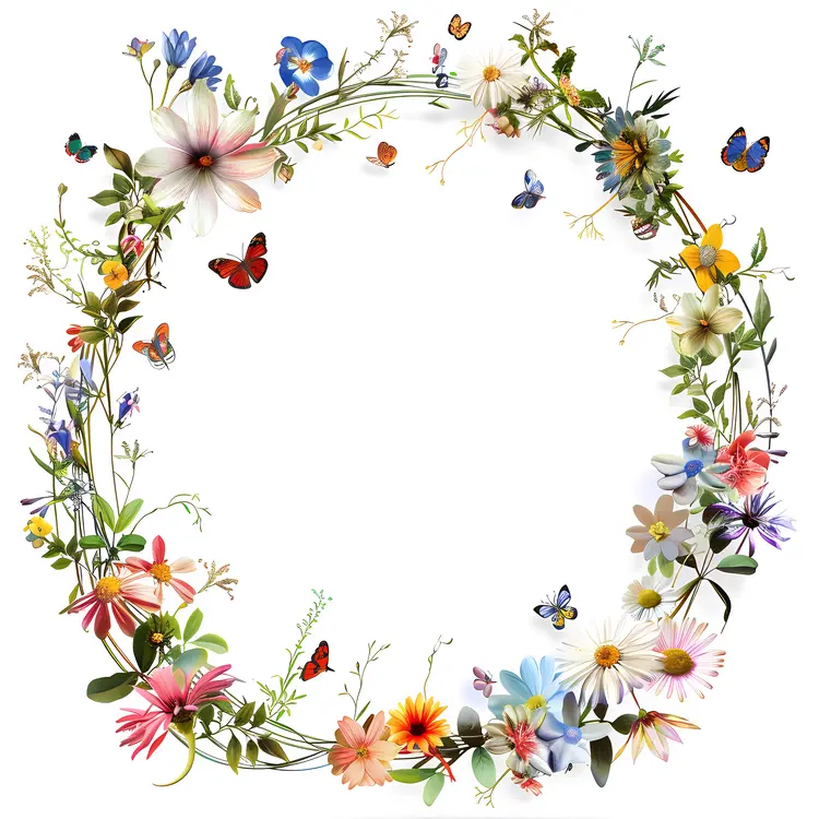 Spring Floral Wreath with Butterflies