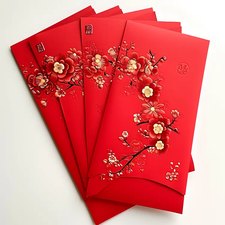 Red Envelopes with Embossed Floral Design for Chinese New Year