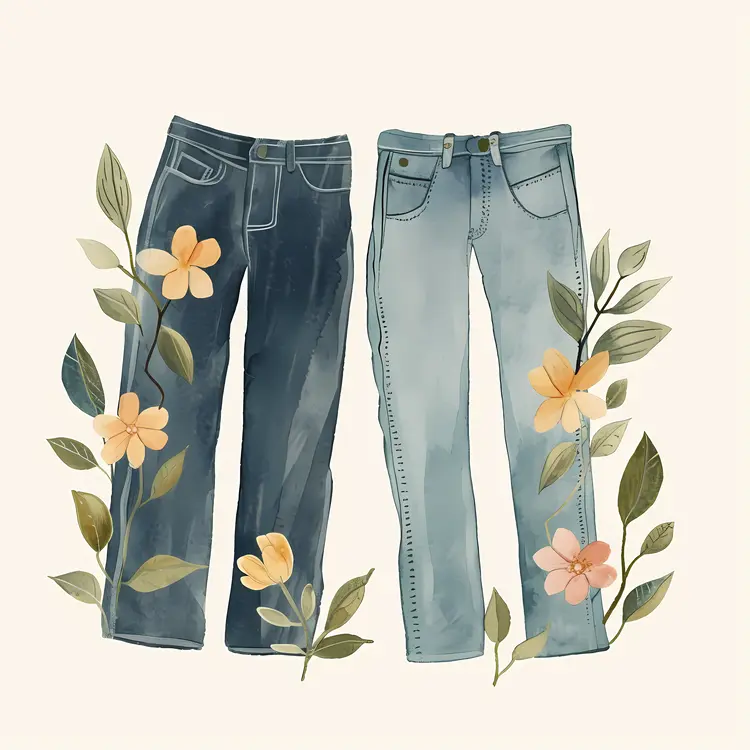 Floral Denim Jeans Illustration