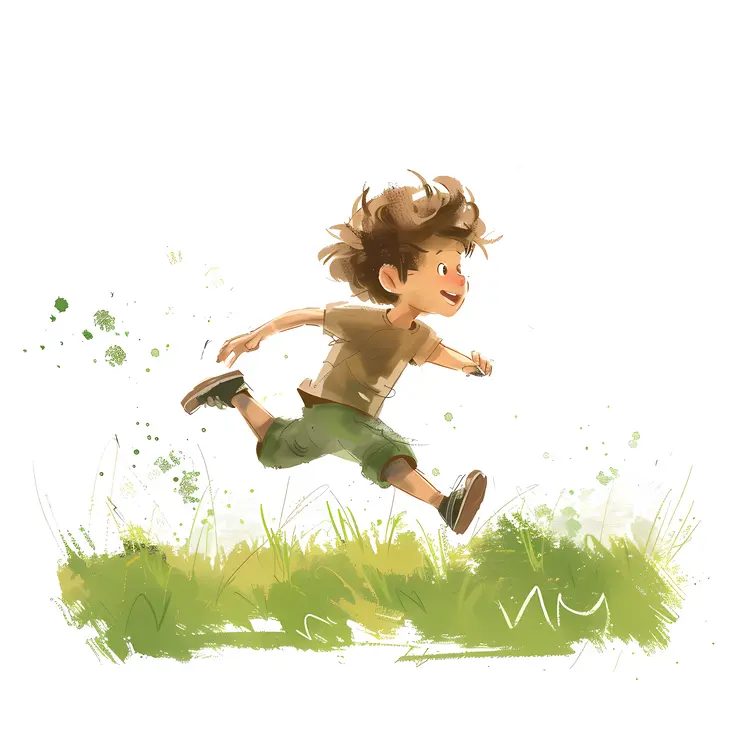 Child Running in a Green Field