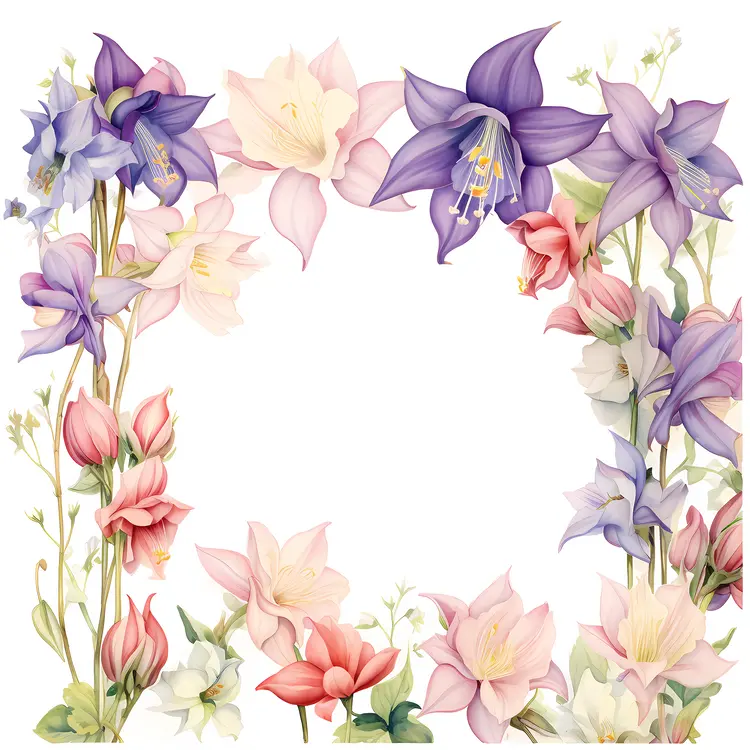 Purple and Pink Flowers in a Floral Frame