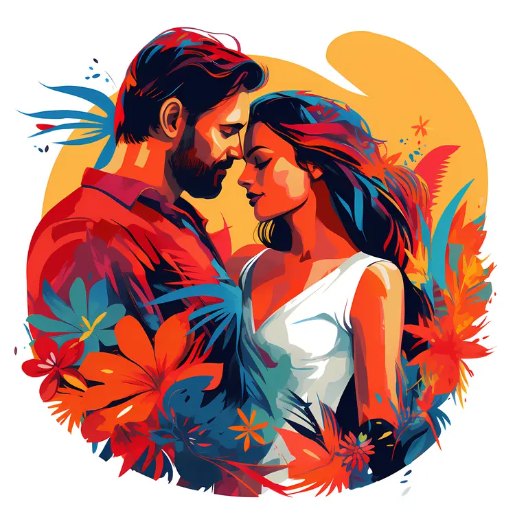 Romantic Couple in Colorful Tropical Background