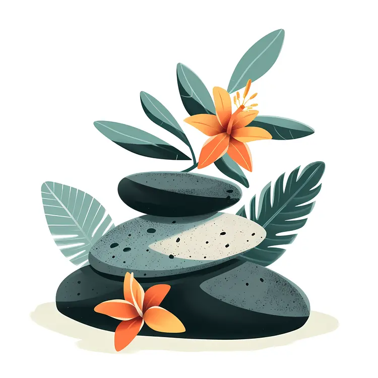 Zen Stacked Stones with Orange Flowers