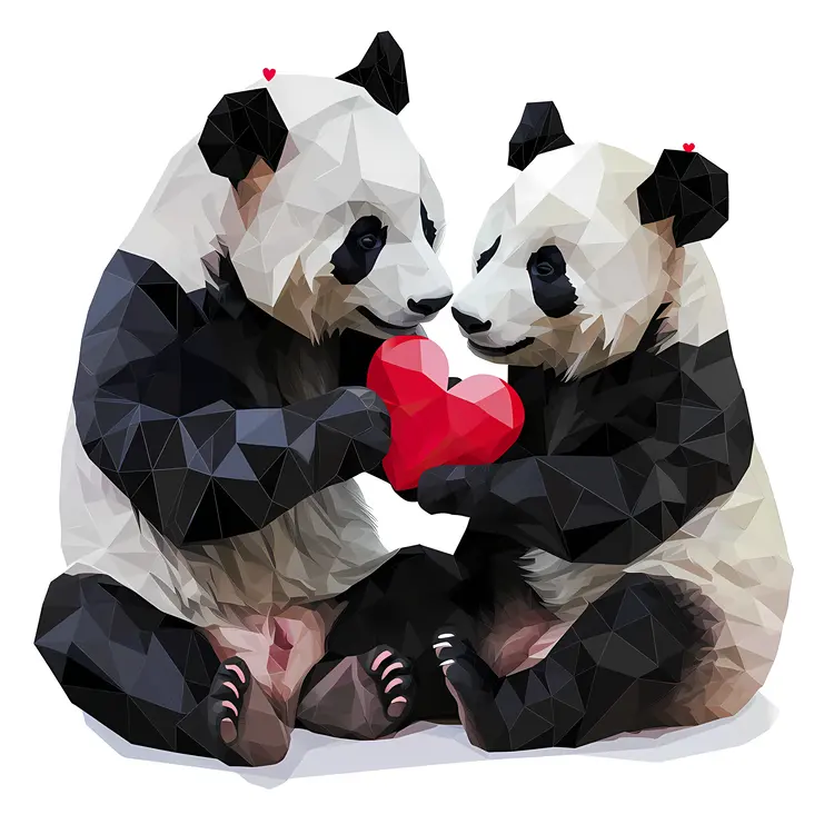 Geometric Pandas Holding Heart Illustration