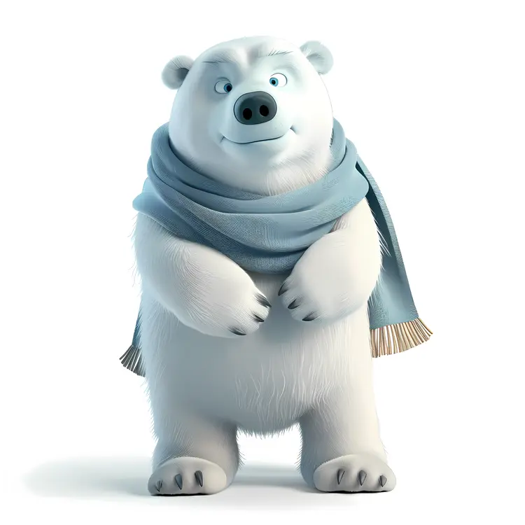 Cartoon Polar Bear with Blue Scarf