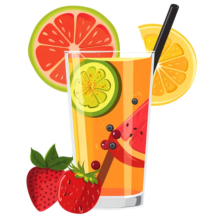 Refreshing Citrus and Strawberry Fruit Juice