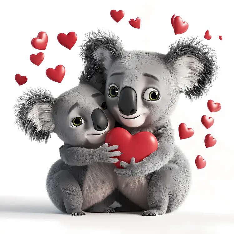 Adorable Koalas Embracing a Heart