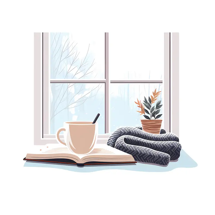 Cup and Book with Blanket by the Window