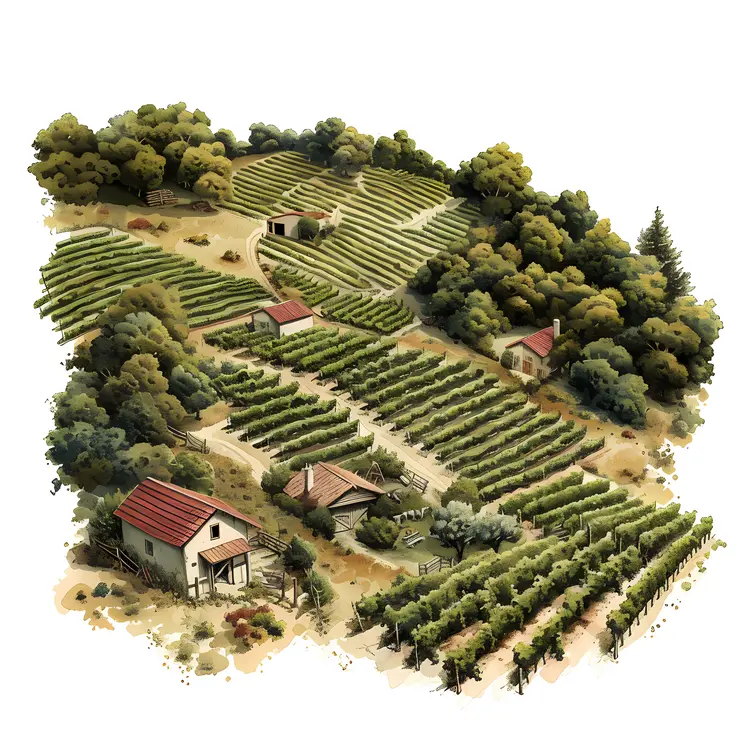 Scenic Farm with Vineyard and Houses