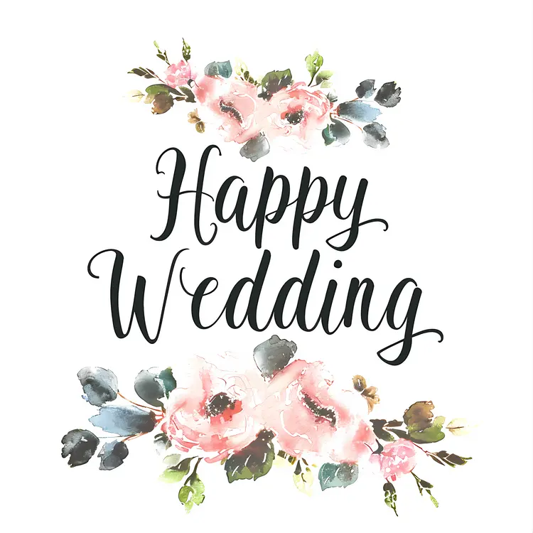 Happy Wedding Text with Flowers